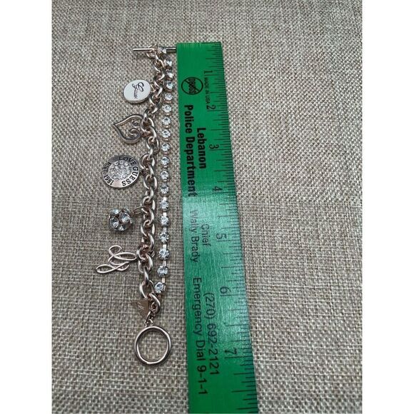 Vintage Guess Charmed Bracelet  Double-strand  Gold-tone Crystal, Rhinestones, H - Picture 6 of 9